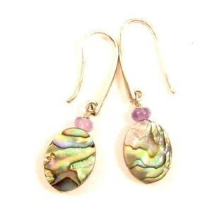 Elegant Oval Shaped Abalone Sterling Silver Purple Crystal Dangle Earrings *Y952
